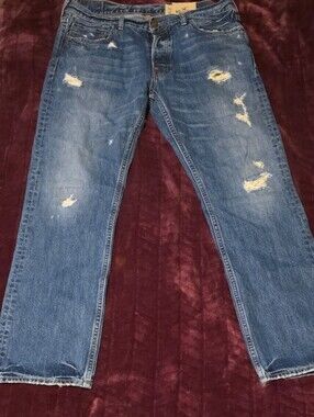 Hollister Distressed Blue Straight-Leg Jeans